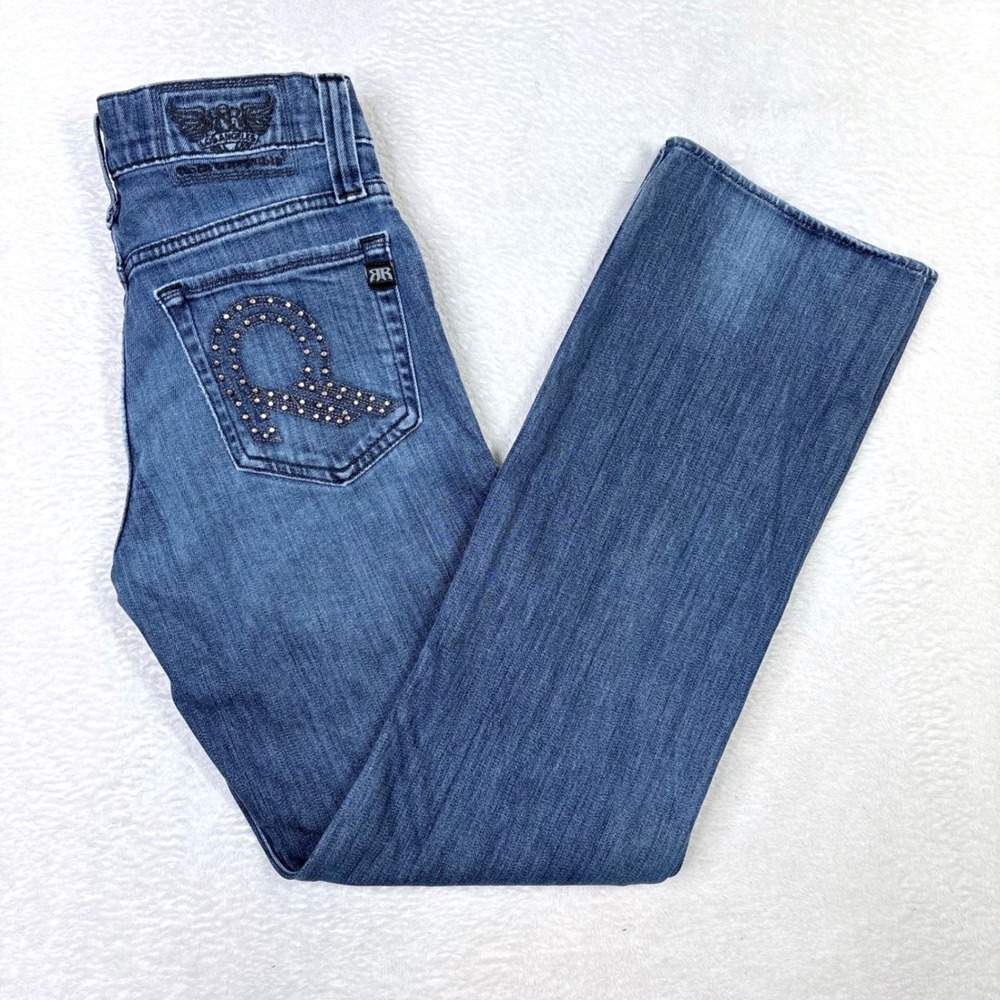 Rock & Republic Womens Low Rise Bootcut Studded Jeans Blue Denim Size 29 Y2K